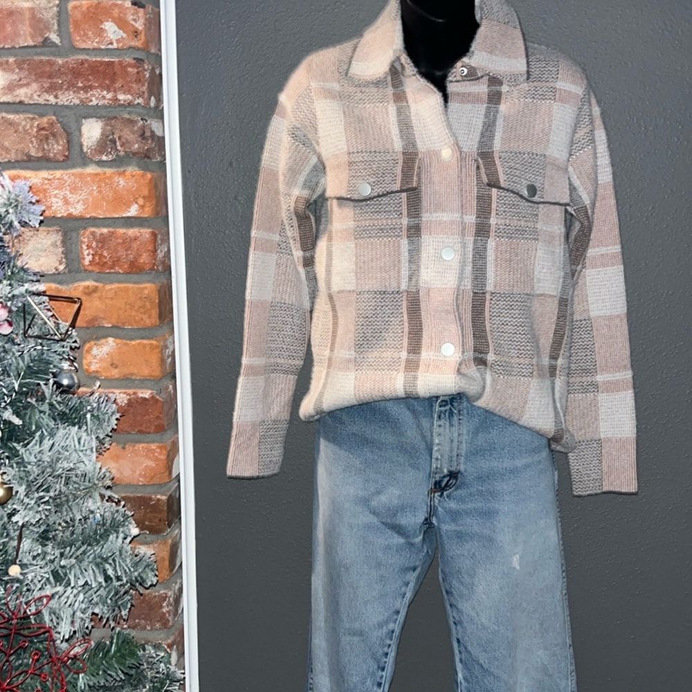 Rachel Zoe Super Soft Fuzzy Eyelash Plaid Snap Button Shacket Jacket Size XS - Picture 1 of 9